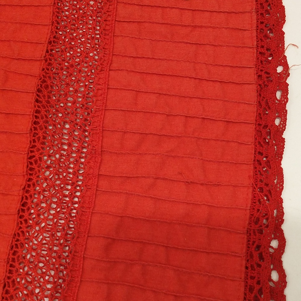 Red Mexican Wedding Dress Delicate Cotton Crochet 59" Long Traditional Fem Maxi - Picture 11 of 14